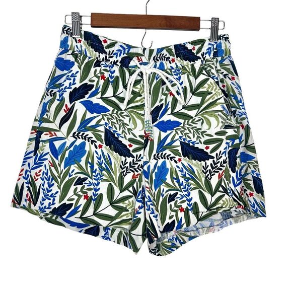 Joie Short Womens 8 Blue Green White Evelyn Tropical Beaded Linen Blend Medium - Picture 5 of 16